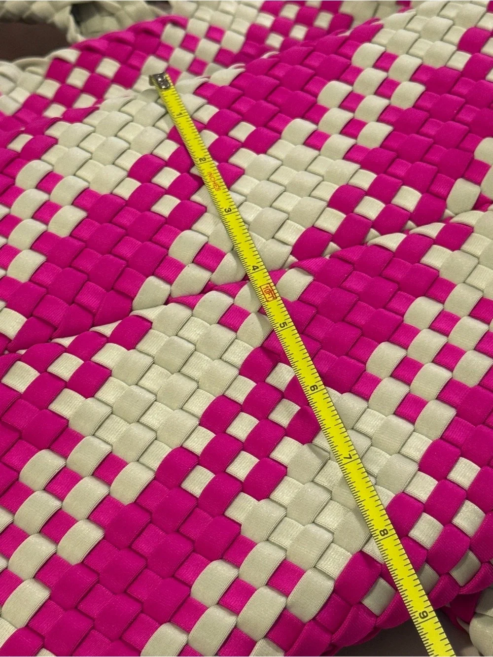 Naghedi St. Barths Hibiscus Large Plaid Tote Handwoven Neoprene Zip Pouch $350.0 - Picture 8 of 13